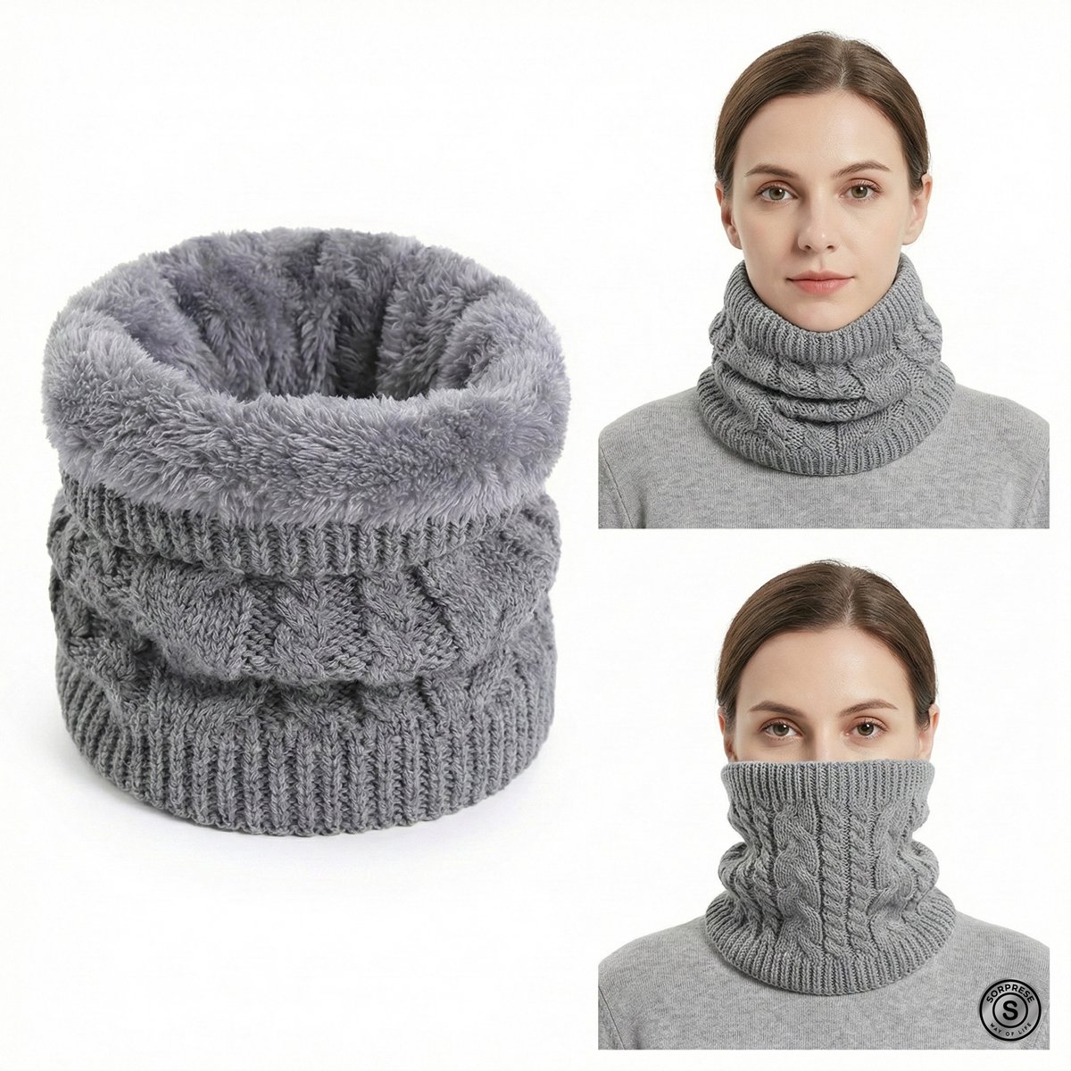 Sorprese Arctic Luxe Thermische Nekwarmer - Col Sjaal - Dubbele Fleece Binnenvoering - Extra Warm - Dames & Heren - One Size - Donkergrijs