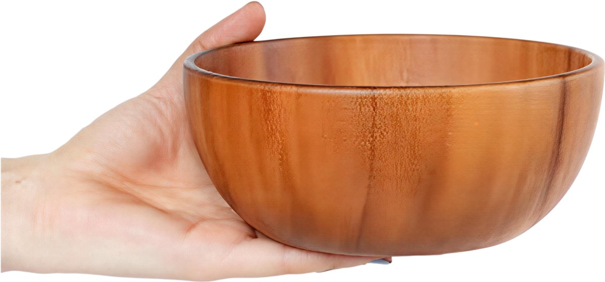 Eenvoudige Acacia Houten Kom – Massief Houten Saladeschaal – Verdikte Mengkom – Huishoudelijke Meng- en Kneedkom – 16 cm Diameter – Houten Servies