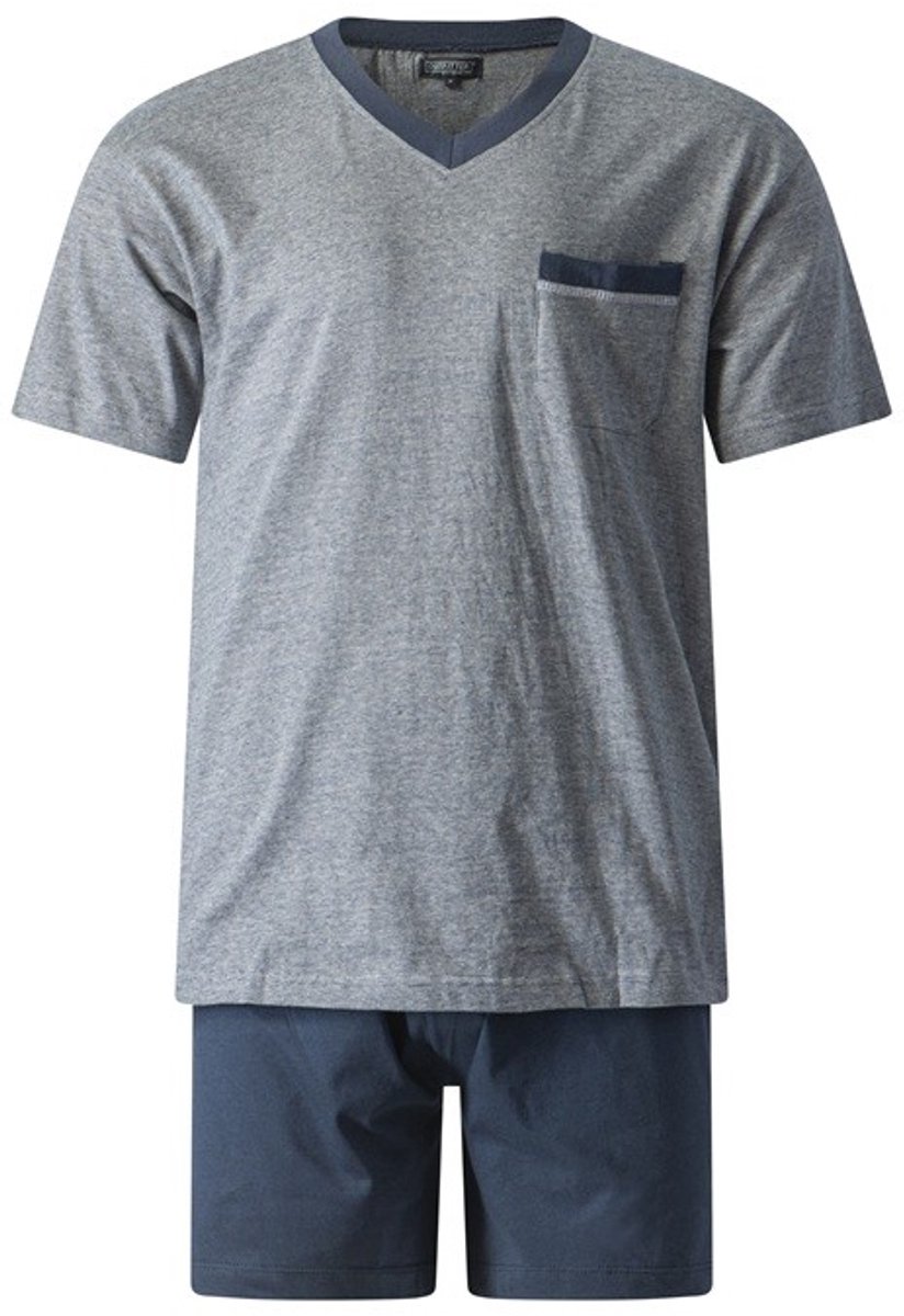 Outfitter - heren shortama 412838 - korte pyjamaset met V-hals - donkerblauw - maat S