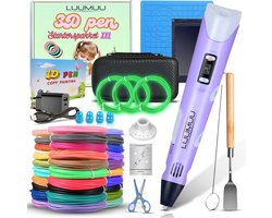 Luumuu® 3D Pen Starterspakket XXL- 3D Tekenen - Incl. 200m Filament Vullingen - Glow In The Dark - Tekenmat - Sjablonen Boek - Tekentablet - 3D Printing Pen Paars - Voor Kinderen - Complete Set