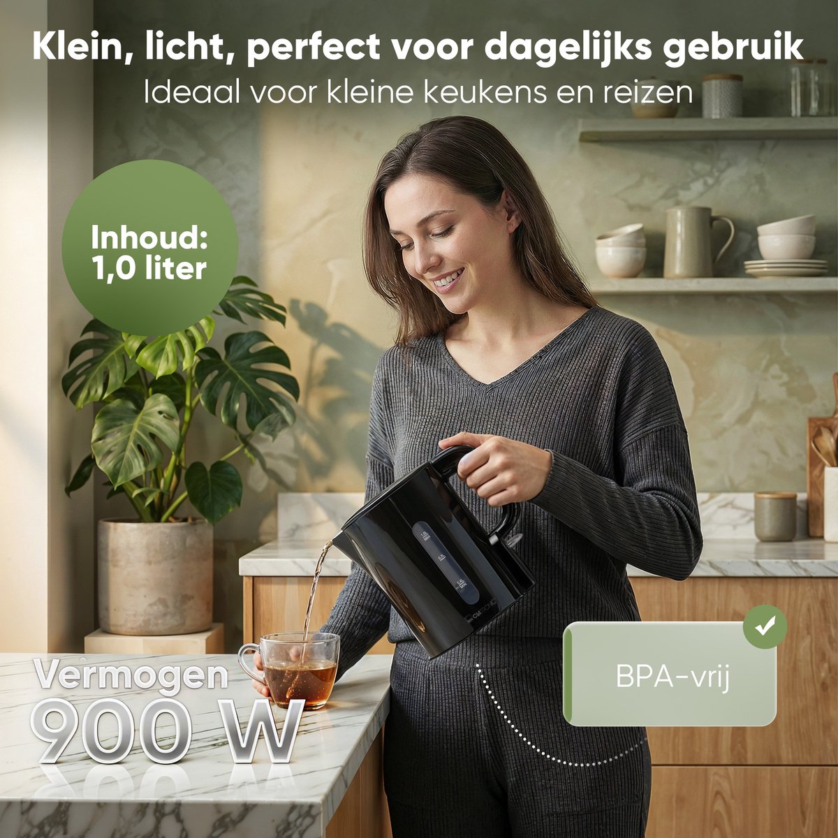 Clatronic WK 3834 - Waterkoker - geschikt voor de Camping - 1 Liter - 900W - Zwart — afbeelding 4