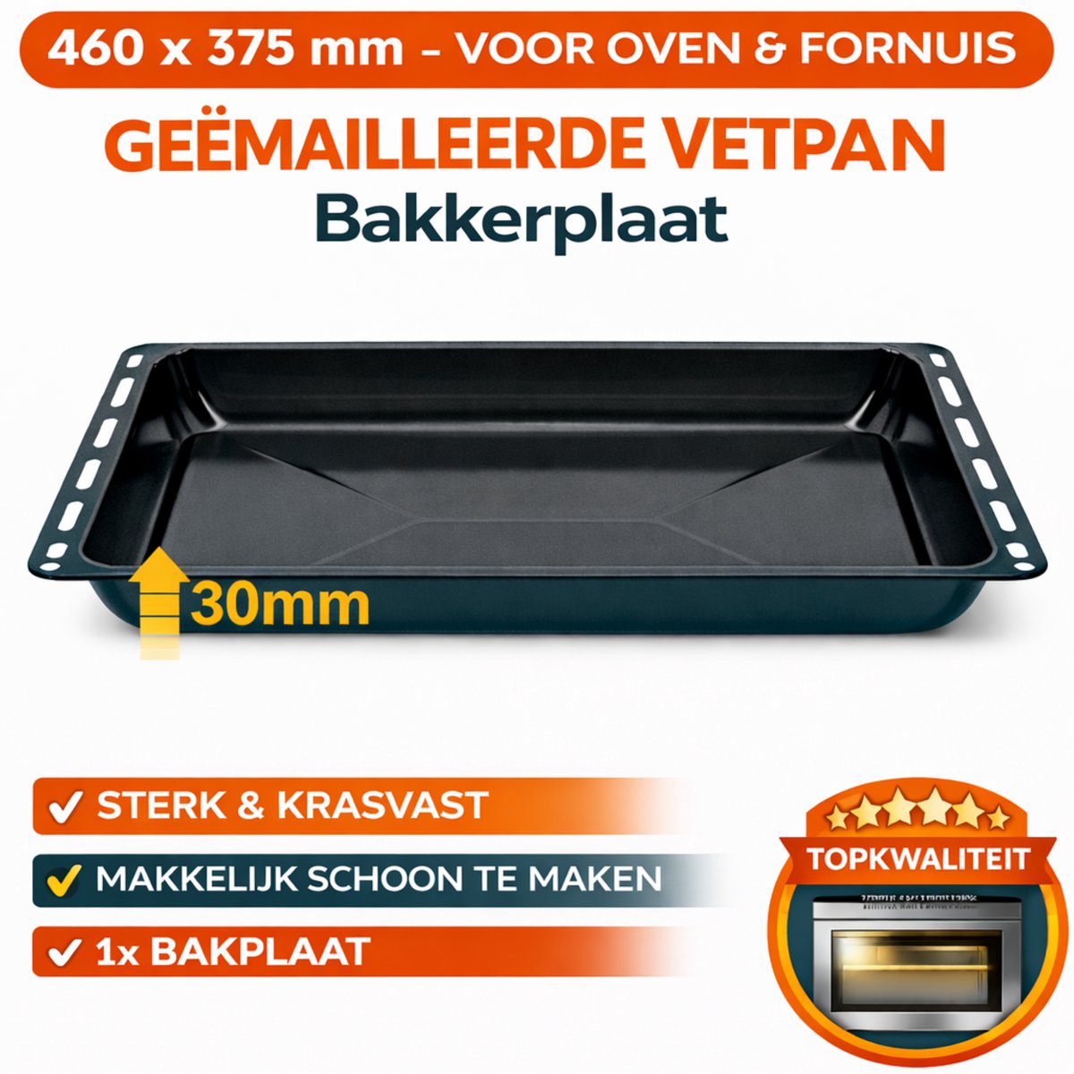 ICQN Bakplaat voor oven - 460x370x30 mm - Geëmailleerd