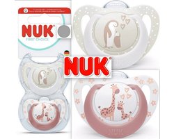 NUK First Choice Fopspeen – Siliconen – Giraf / Pinguïn - 2 stuks- 0-6 maanden