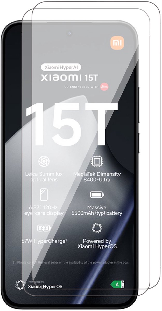 Screenprotector geschikt voor Xiaomi 15T / 15T Pro - 2x Glas Screen Protector