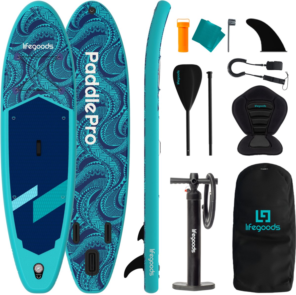 LifeGoods SUP Board Allround Compact - met Zitje - 100 KG Draagkracht - 300 x 76 cm - Opblaasbaar - Compleet SUP pakket - Blauw