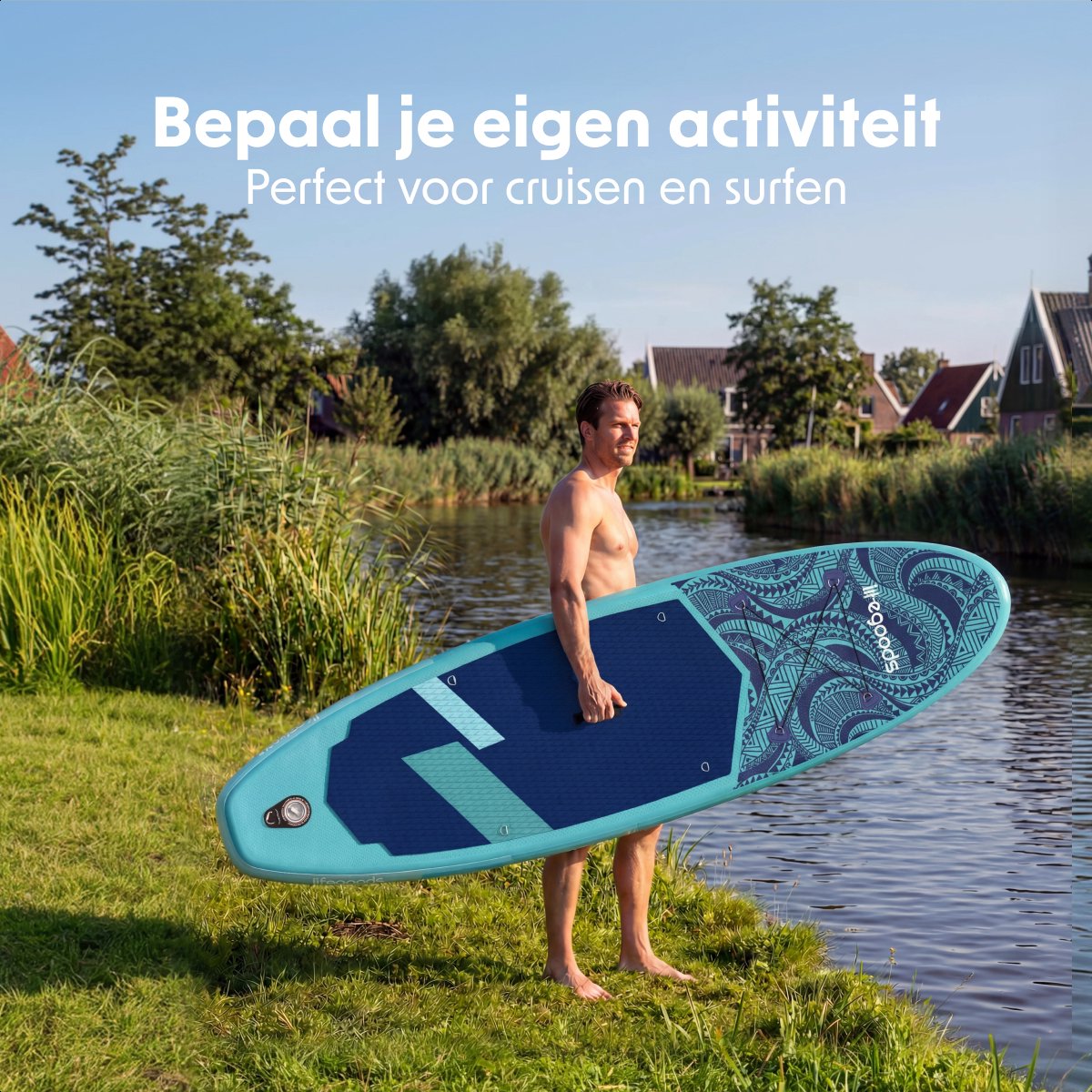 LifeGoods SUP Board Allround Compact - met Zitje - 120 KG Draagkracht - 300 x 76 cm - Opblaasbaar - Compleet SUP pakket - Blauw – foto 3