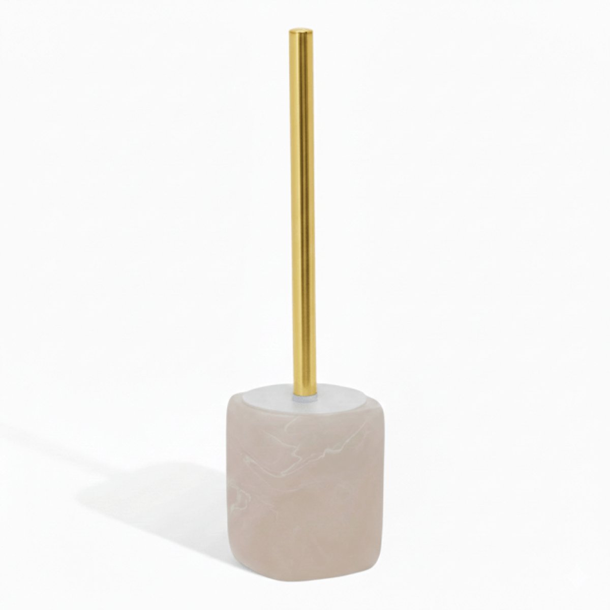 Toiletborstel Elvora – Beige Marmerlook met Gouden Steel – Luxe WC Borstelhouder – H36 cm