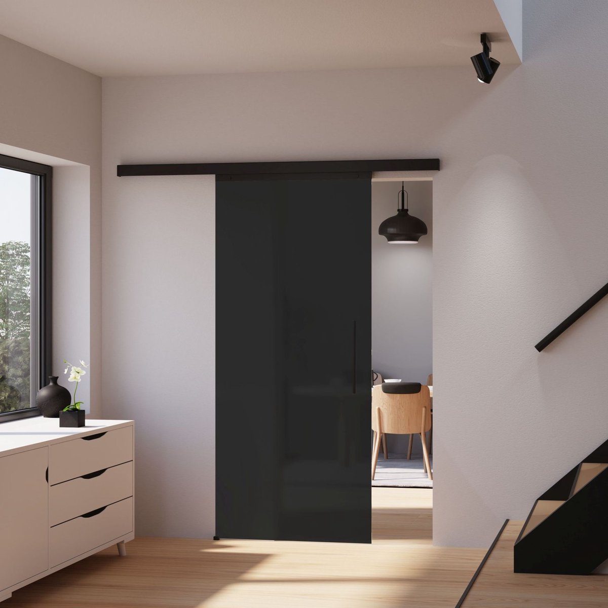 Schulte complete glazen schuifdeur 90x203 - opaak antraciet-stanggreep-softclose dubbele schokdemper