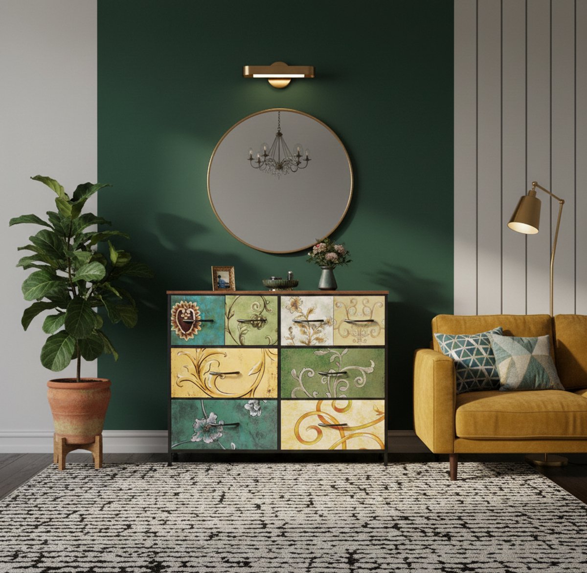 Luxe Opbergcommode met 8 Lades – Moderne Stoffen Ladekast met Houten Blad en Stalen Frame – Opbergkast voor Slaapkamer, Woonkamer & Hal – 100 x 29,8 x 78 cm,House&Garden