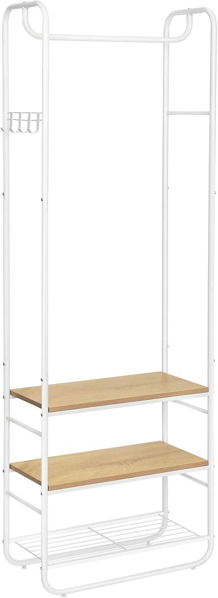 VASAGLE kapstok, garderobe, kapstok, met schoenenrek, schoenenplank, gang, slaapkamer, 58 x 28 x 181 cm, Scandinavisch, eikenkleurig crèmewit HSR81WN