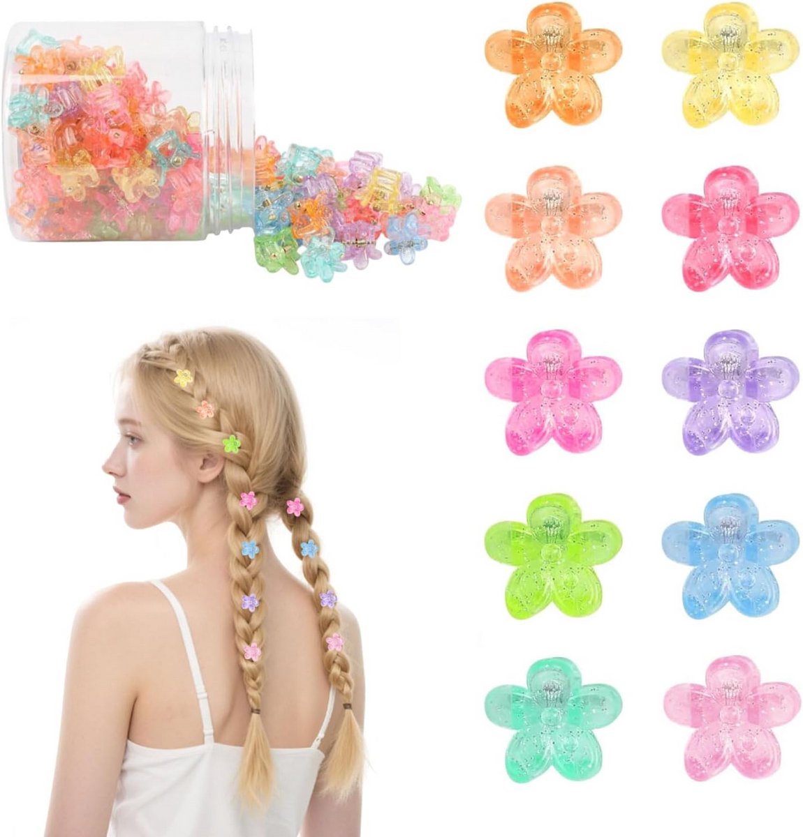 100 Mini Bloem Haarspeldjes met Opbergdoos voor Meisjes, Kleine Haaraccessoires