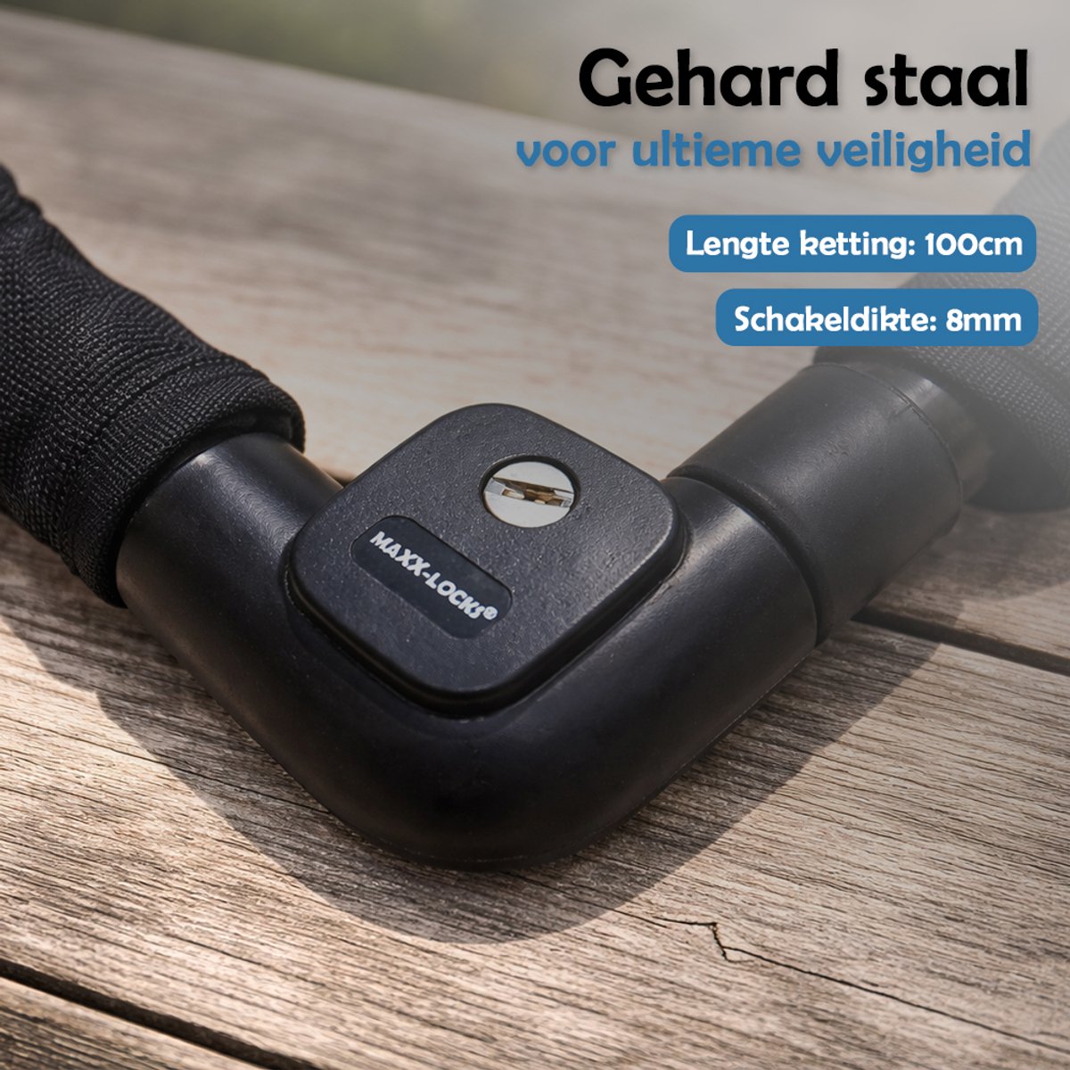 Maxx-Locks Bulls Kettingslot - Solid Pantserslot uit Gehard Staal - Gebruik Slot Lock Motor Scooter Fiets Motorslot Scooterslot - Alternatief voor Ketting Ringslot Cijferslot Kabelslot Beugelslot - Lengte 100CM Dikte 8MM - Zwart – foto 2