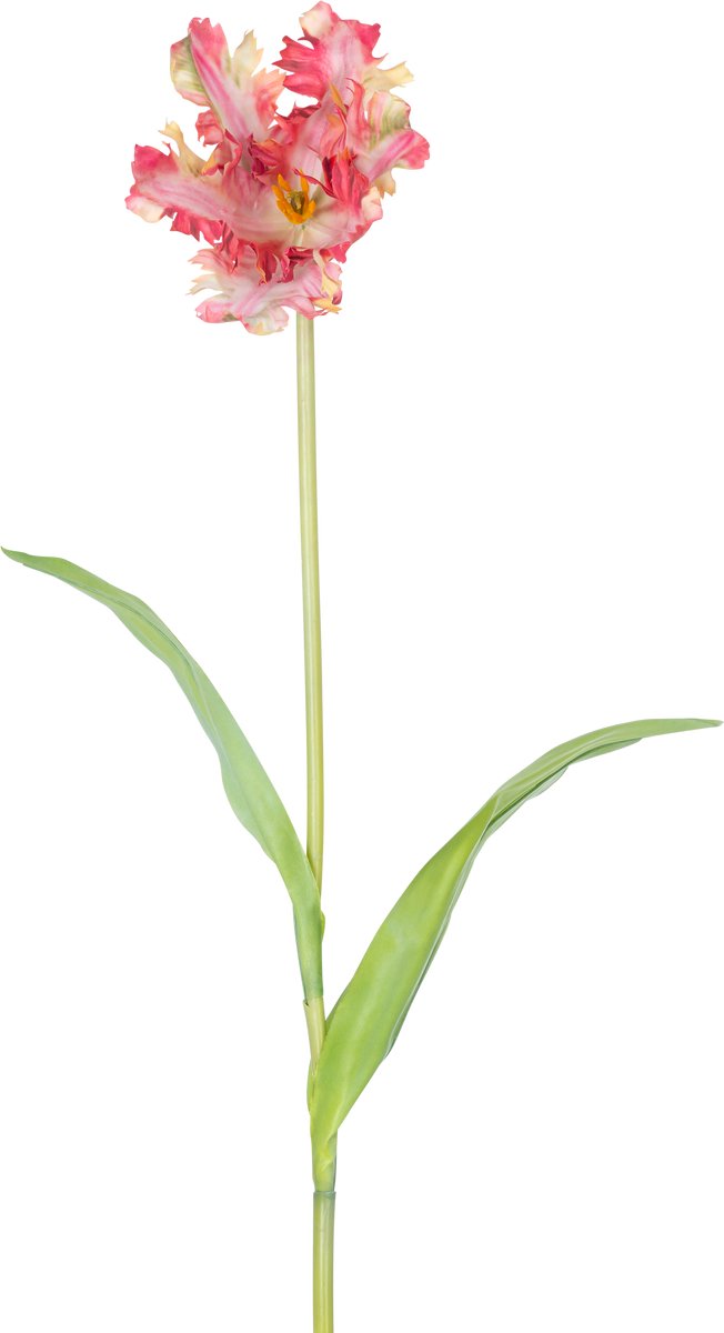 Easyplants | Kunstbloem Franse Parkiet Tulp 76 cm rood/geel | Zijde | Nepbloemen | geel | Onderhoudsvrij | Kant-en-klaar