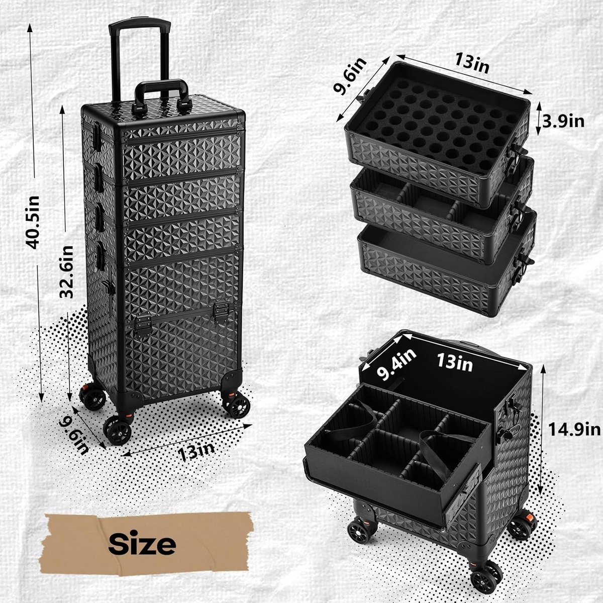 Professionele Extra Grote Make-up Trolley op Wielen - 5-in-1 Cosmetische Reisorganizer Zwart