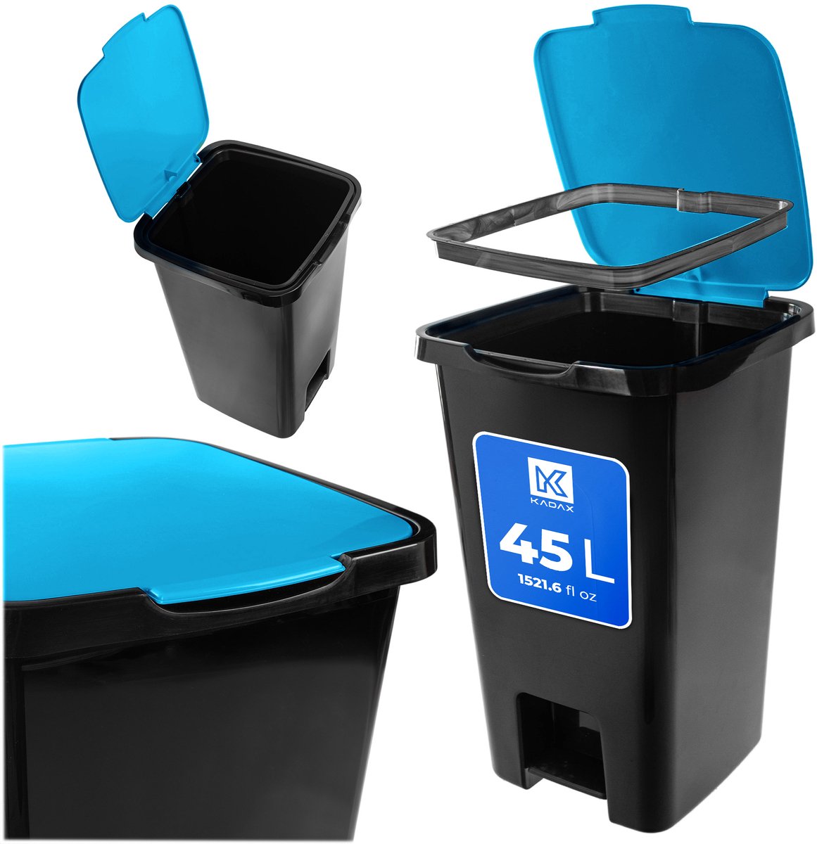 KADAX Sorta 45L Pedaalafvalbak, Zwart, Blauw