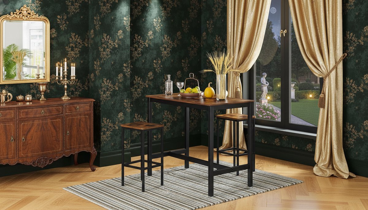 Barkruk Set van 2 House&Garden – Vintage Bruin-Zwarte Barstoelen van Staal en Hout – Hoogwaardige Keuken- en Woonkamerkrukken 65 cm – Industriële Bistro- en Eetkamerstoelen