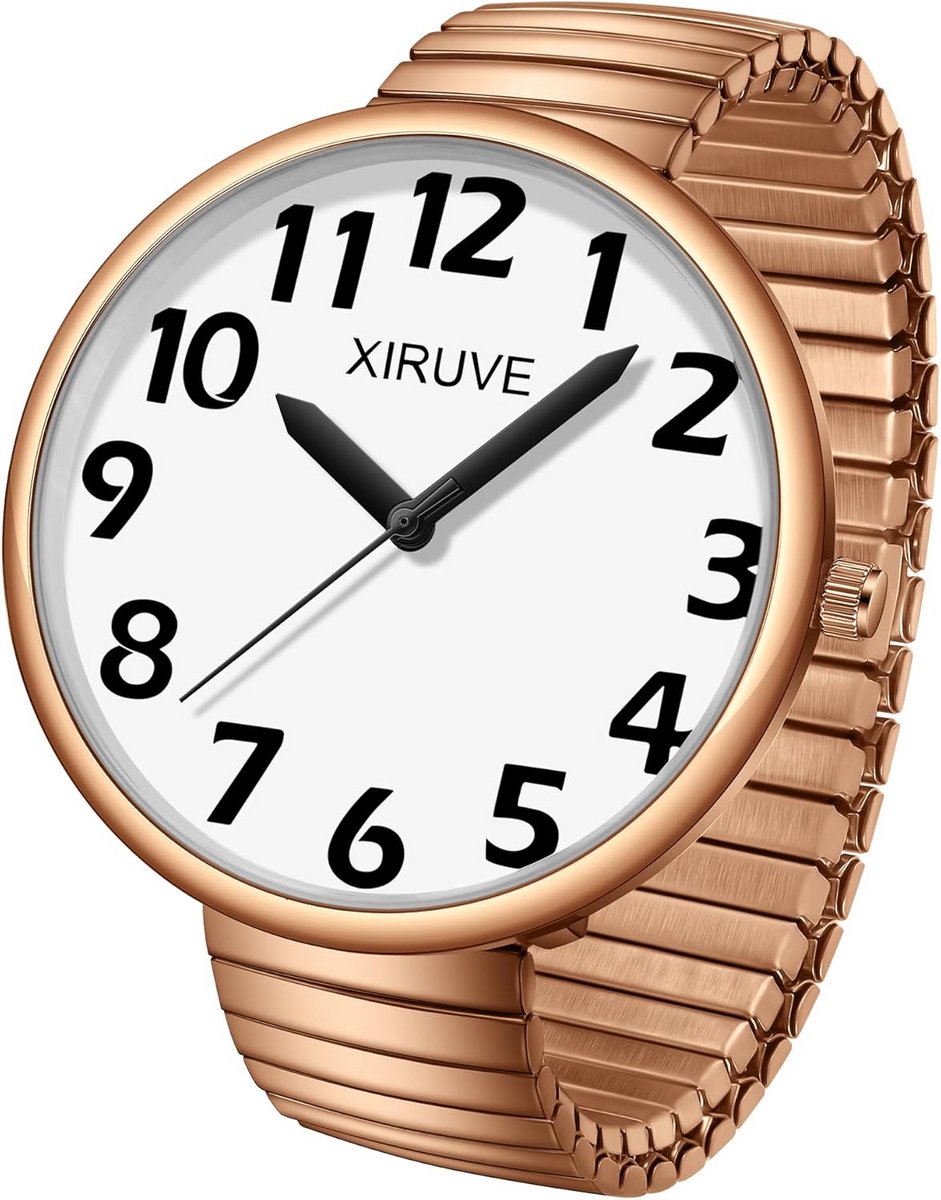 Polshorloge met Extra Grote Wijzerplaat en Cijfers - Elastische Band, Dames en Heren