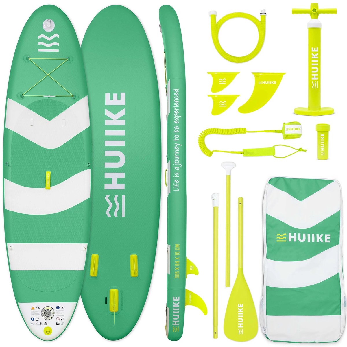 HUIIKE SUP Board - Opblaasbaar Paddle Board met Accessoires, Peddel, Vinnen, Pomp - Stand Up Paddle met Hoge Stabiliteit - 305 x 84 x 15 cm - Max. 130 kg