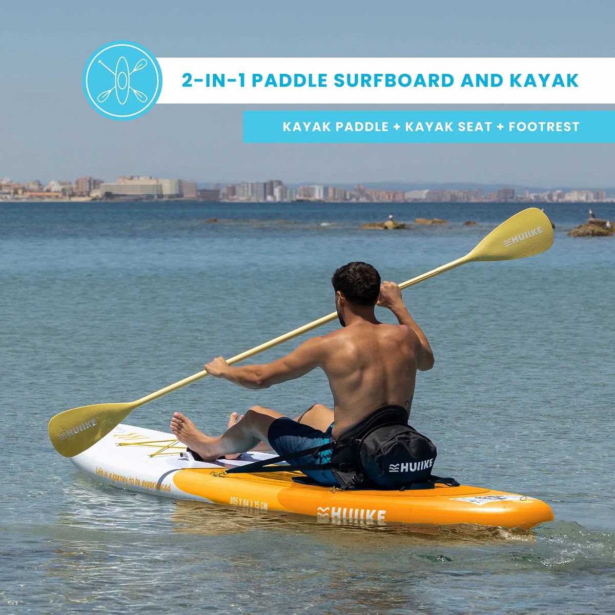 HUIIKE SUP Board - Opblaasbaar Paddle Board met Accessoires, Peddel, Vinnen, Pomp - Stand Up Paddle met Hoge Stabiliteit - 305 x 84 x 15 cm - Max. 130 kg – foto 5
