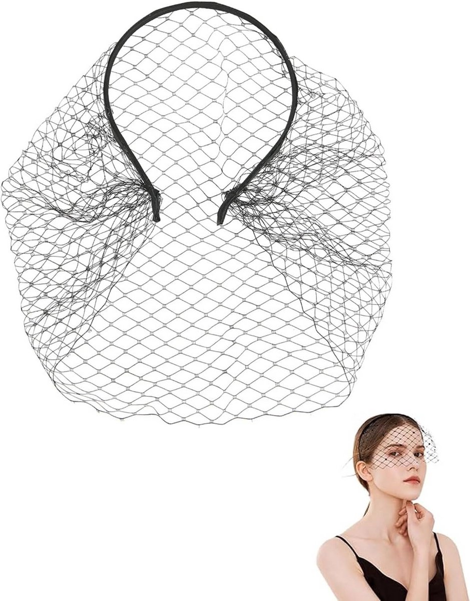 Stijlvolle Zwarte Haarband met Net Sluier - Vintage Accessoire voor Dames en Meisjes