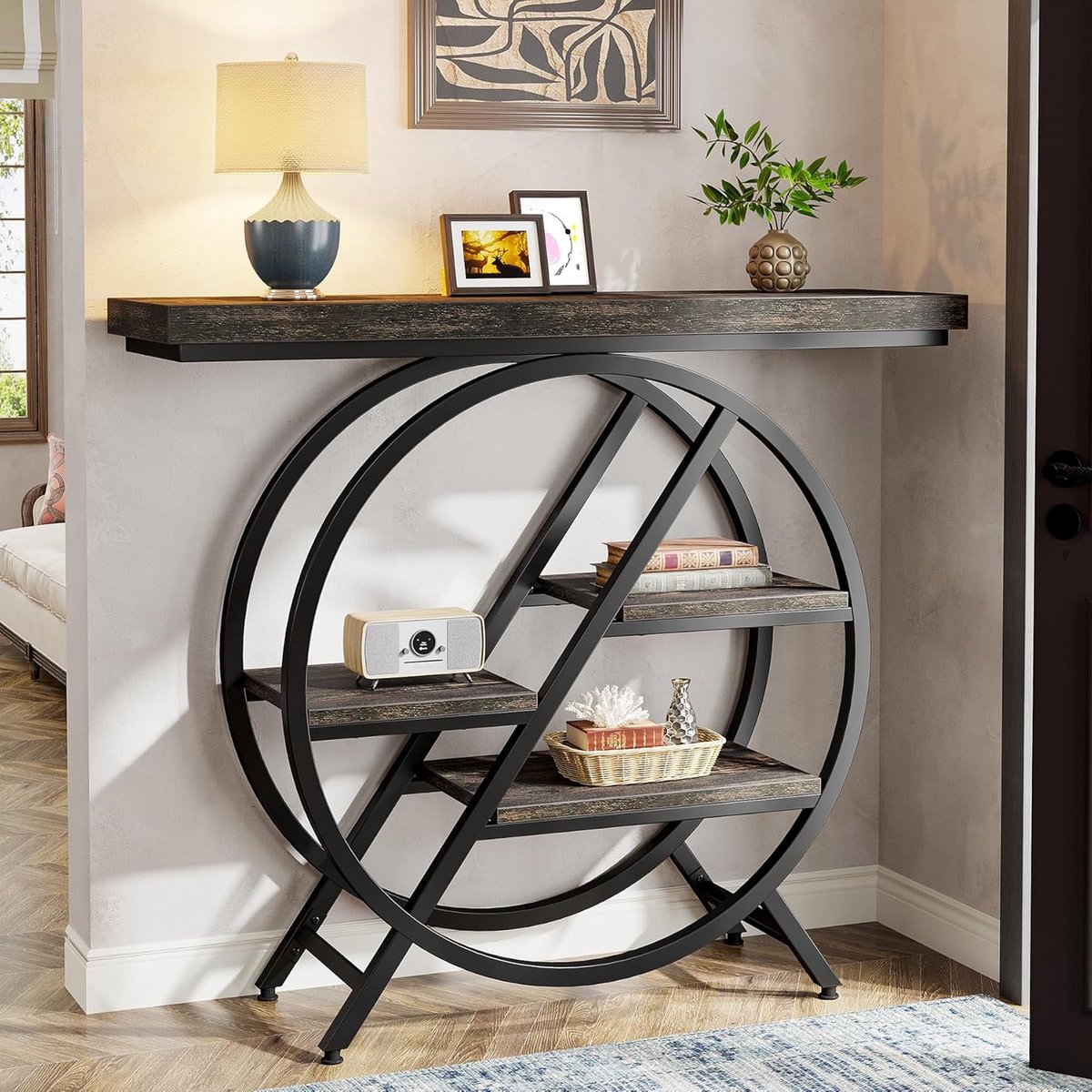 Industriële consoletafel, 100 cm smalle haltafel met geometrische voet