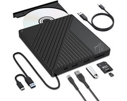 Heevli® Externe DVD Speler - CD Speler & Brander - Externe dvd brander - Optische drive - Drive voor desktop & laptop - Plug & Play - Data & Voeding Via USB 3.0 of USB C - Portable