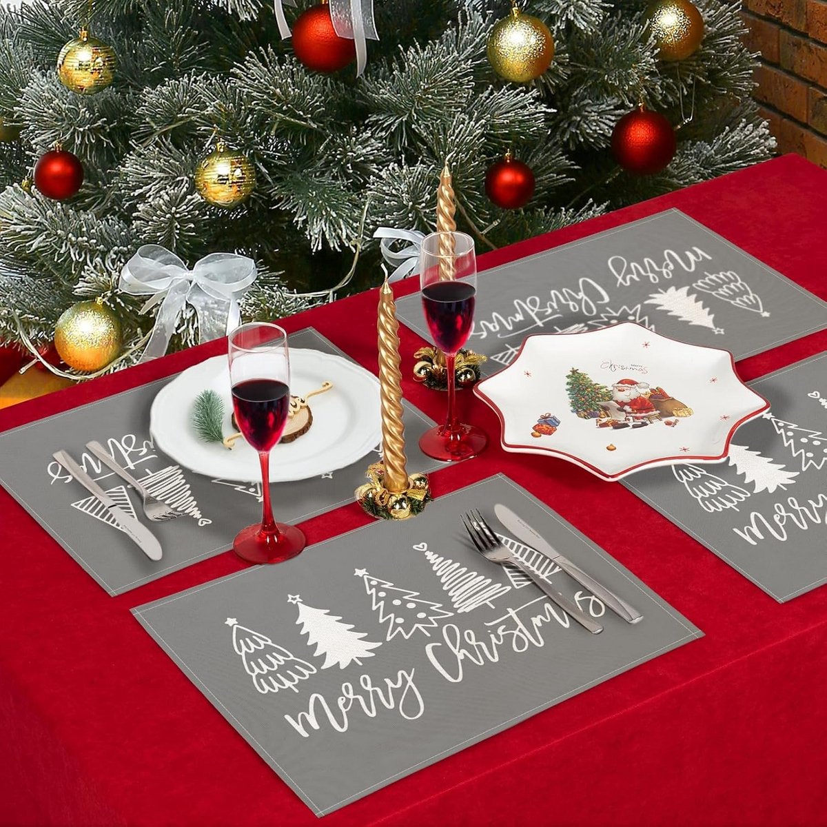 Kerst Tafelloper Sets - Wasbare Placemats voor Binnen en Buiten