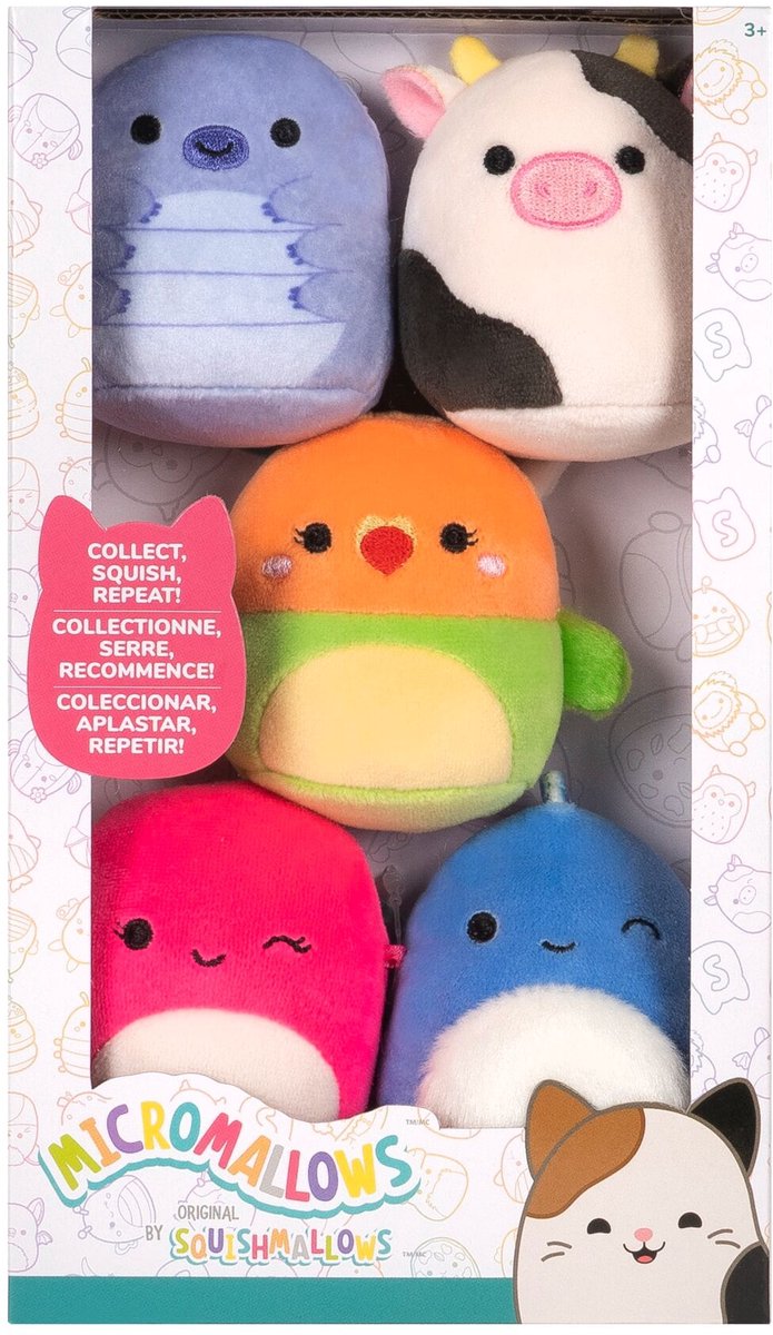 MICROMALLOWS - 5 Pack Plush Squishmallows (Tew, Connor, Plath, Brody, Lasla) 6cm