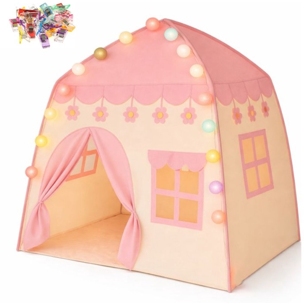 Goodz4All Roze Speeltent Speelhuisje Kindertent Tent met Verlichting Ledlampjes en Clips — afbeelding 5