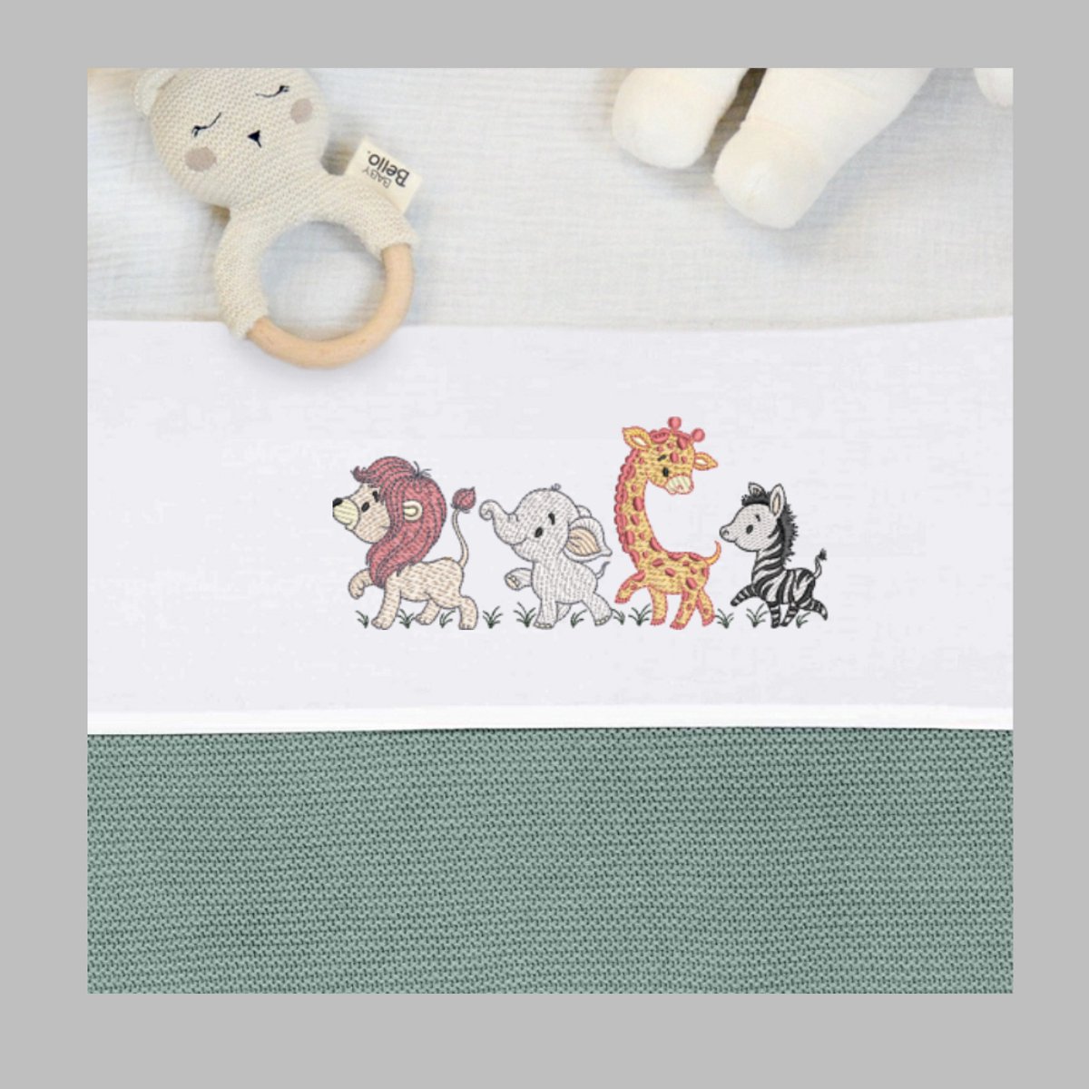 Ledikant lakentje - Baby - Safari - 120x150 cm - wit - geborduurd - Katoen