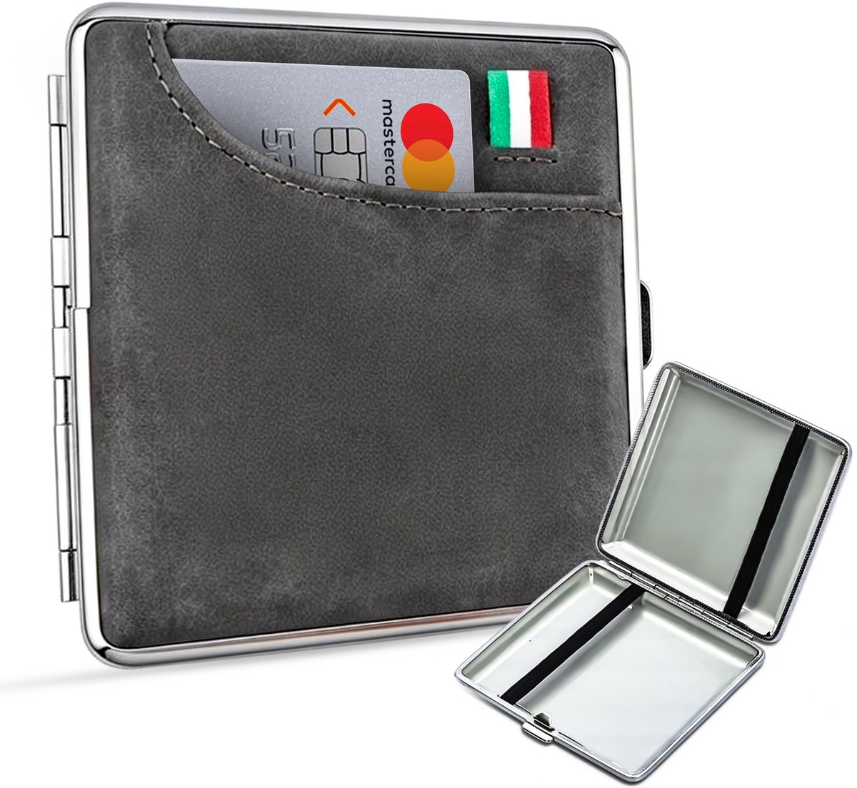 Sigarettendoosjes Antraciet met Pasjeshouder - 20 Sigaretten - Kunstleer - Italiaanse Vlag