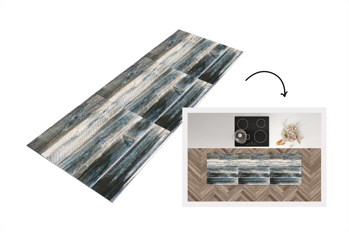 KitchenYeah Keukenloper 150x50 cm - Keukenmat vinyl Vintage - Patroon - Hout - Keukenmatten loper - Keuken vloerkleed tapijt Vintage - Planken