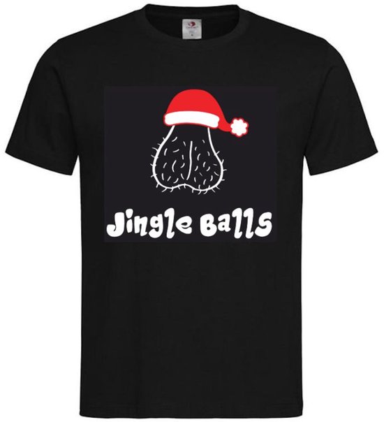 T-shirt Unisexe Adultes Noël Homme Femme Drôle Texte "Jingle Balls" Sur Devant | manches courtes | Noir/blanc/rouge | taille S