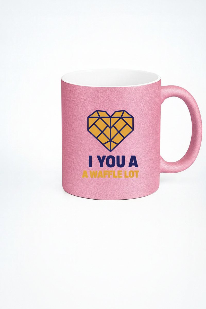 Roze Glitter Mok 'I You A Waffle Lot' Wafelhart Design - Liefdevol Cadeau