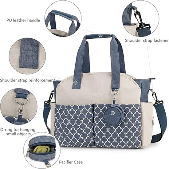 Luiertas - Grote multifunctionele luiertas voor baby's - Reisluiertas voor dames (Grijs) — afbeelding 4