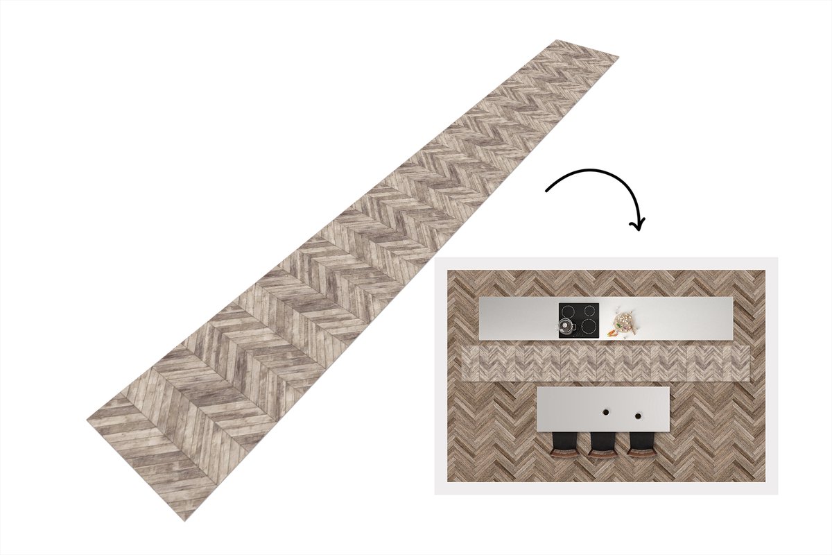 KitchenYeah Keukenloper 400x50 cm - Keukenmat vinyl Plank - Patronen - Brocante - Keukenmatten loper - Keuken vloerkleed tapijt Visgraat