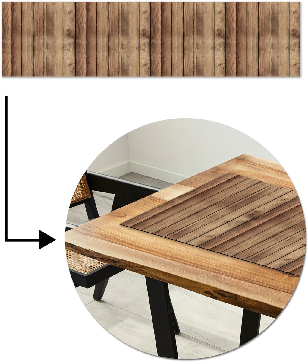 Tafelloper 200x50 cm - Tafelmat vinyl Hout - Brocante - Patronen - Tafeldecoratie - Tafelversiering - Keuken decoratie - Tafel versiering
