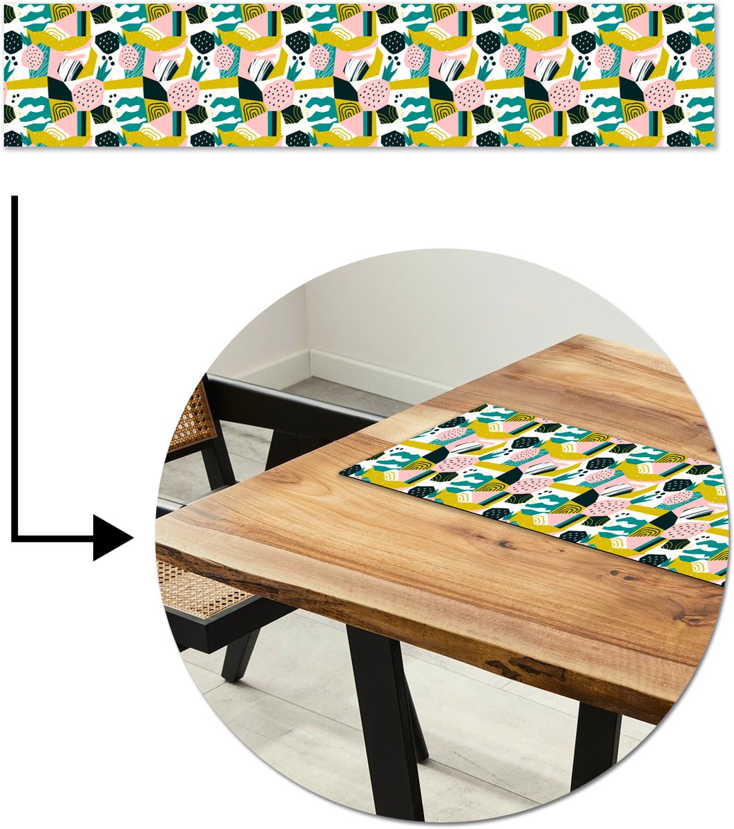 Tafelloper 150x30 cm - Tafelmat vinyl Tropisch - Abstract - Ananas - Geel - Groen - Roze - Tafeldecoratie - Tafelversiering - Keuken decoratie - Tafel versiering