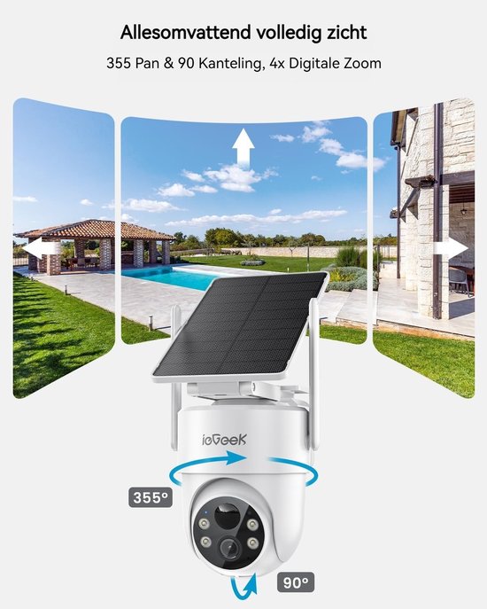 ieGeek Solar PTZ Beveiligingscamera voor Buiten - 2K Draadloze Wi-Fi Outdoor Camera met Zonnepaneel - Pan/Tilt 360° - PIR Bewegingsdetectie - Kleur Nachtzicht - Waterdicht van ieGeek — afbeelding 5