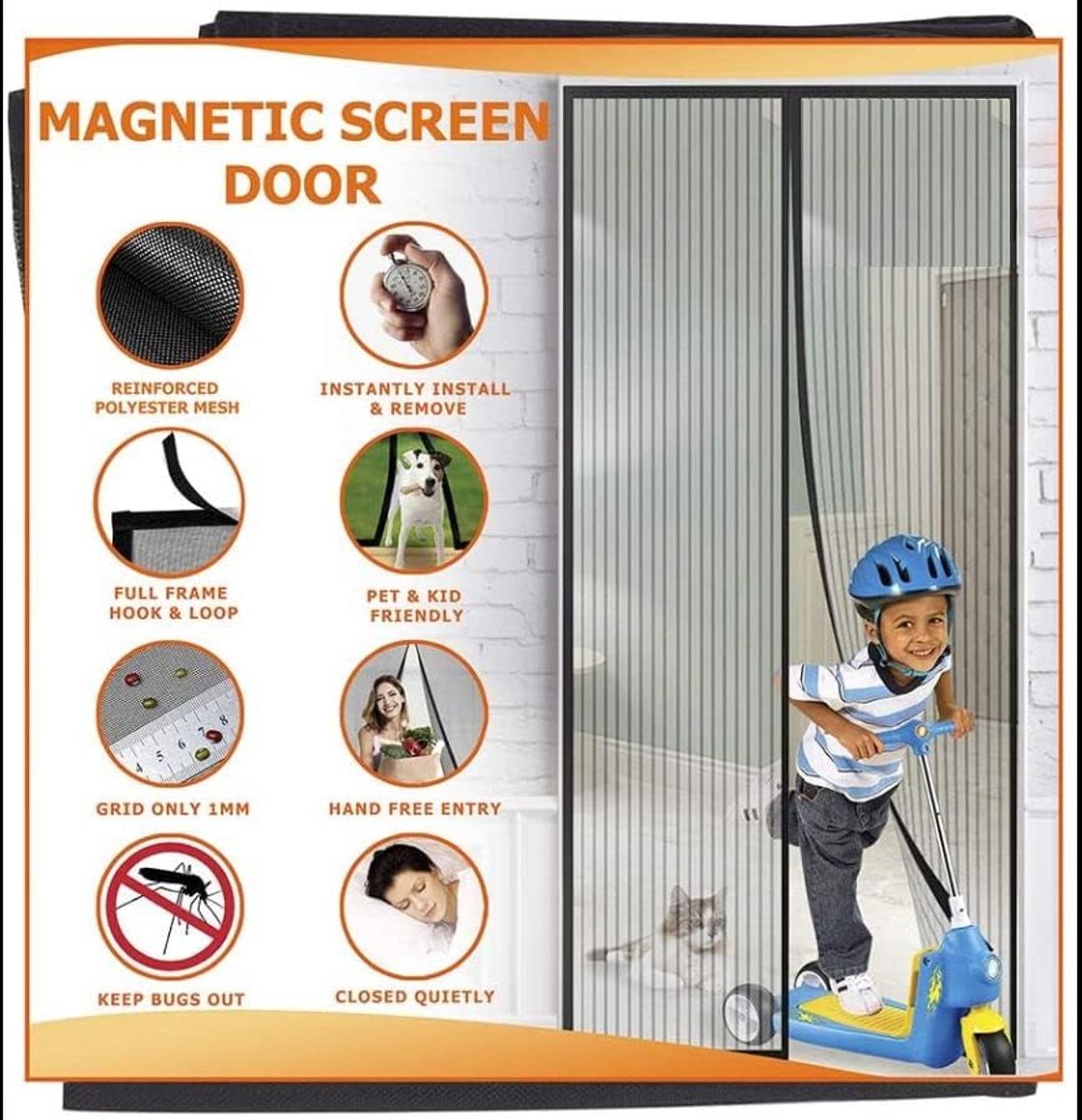 Candala Magnetisch Vliegengaas 90x210 cm, Muggennet Hordeur voor Balkondeur, Kelderdeur, Terrasdeur, Automatisch Sluitend, Boren is Niet Nodig, Zwart