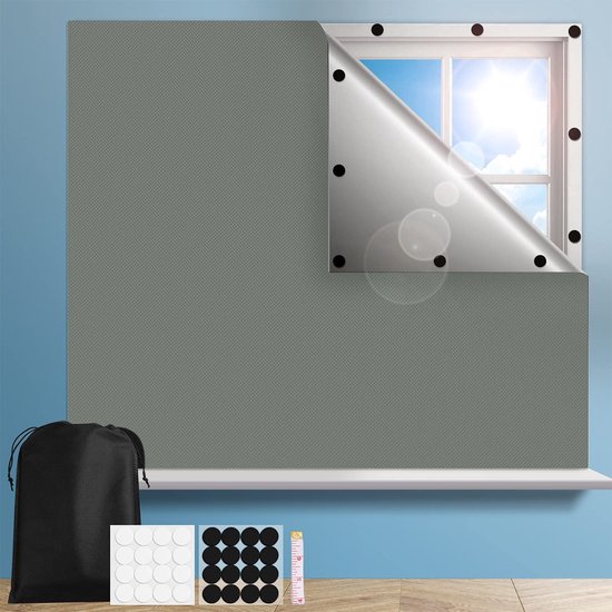 Magnetisch verduisteringsgordijn, zonder boren, stoffen isolatie voor dakraam – zonwerende folie verduisteringsramen draagbaar voor babykamer (100 x 145 cm), lichtgrijs