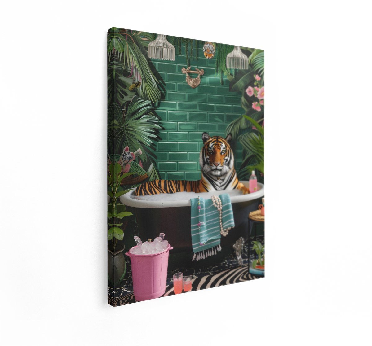 Artaza Canvas Schilderij Tijger - 30x40 cm - Wanddecoratie Toilet - Muurdecoratie Botanisc