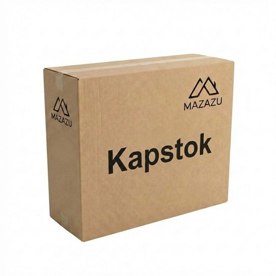 Bruine kartonnen doos met zwarte tekst "Kapstok" en het MAZAZU logo.
