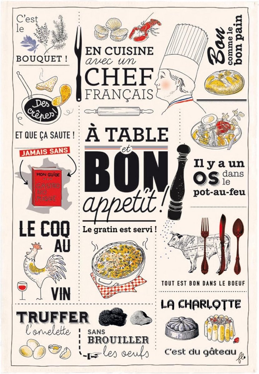 Keukendoek Cuisine Française Ecru Katoen 48x72cm Mooi Frans Design