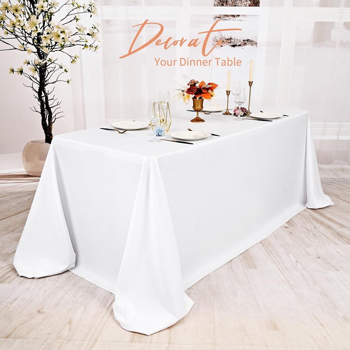 Witte Rechthoekige Tafelkleed Polyester 228x366cm Wasbaar voor Feest en Diner