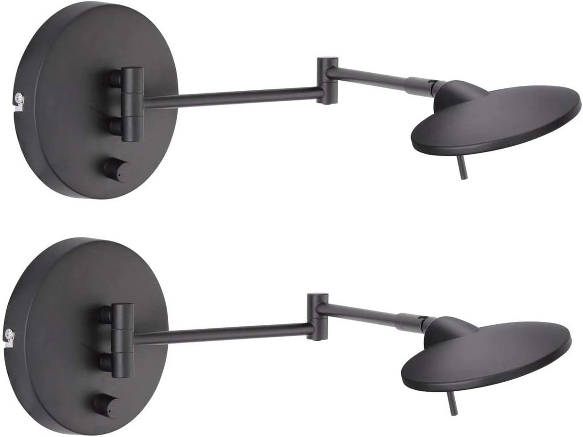 Set van 2 Verstelbare LED Wandlampen Zwart Dimbaar voor Woonkamer en Slaapkamer