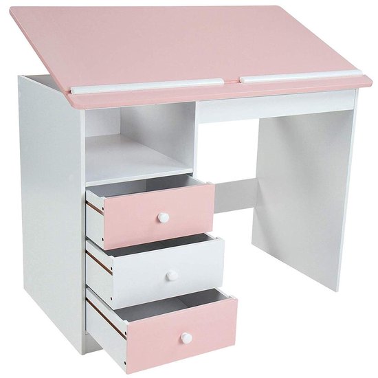 Kinder tafel Dubbele kinderbureau- en stoelenset, in hoogte verstelbare schrijftafel met kantelbaar bureaublad, ergonomische 2-stoelen met dubbele rugleuning Gehumaniseerd