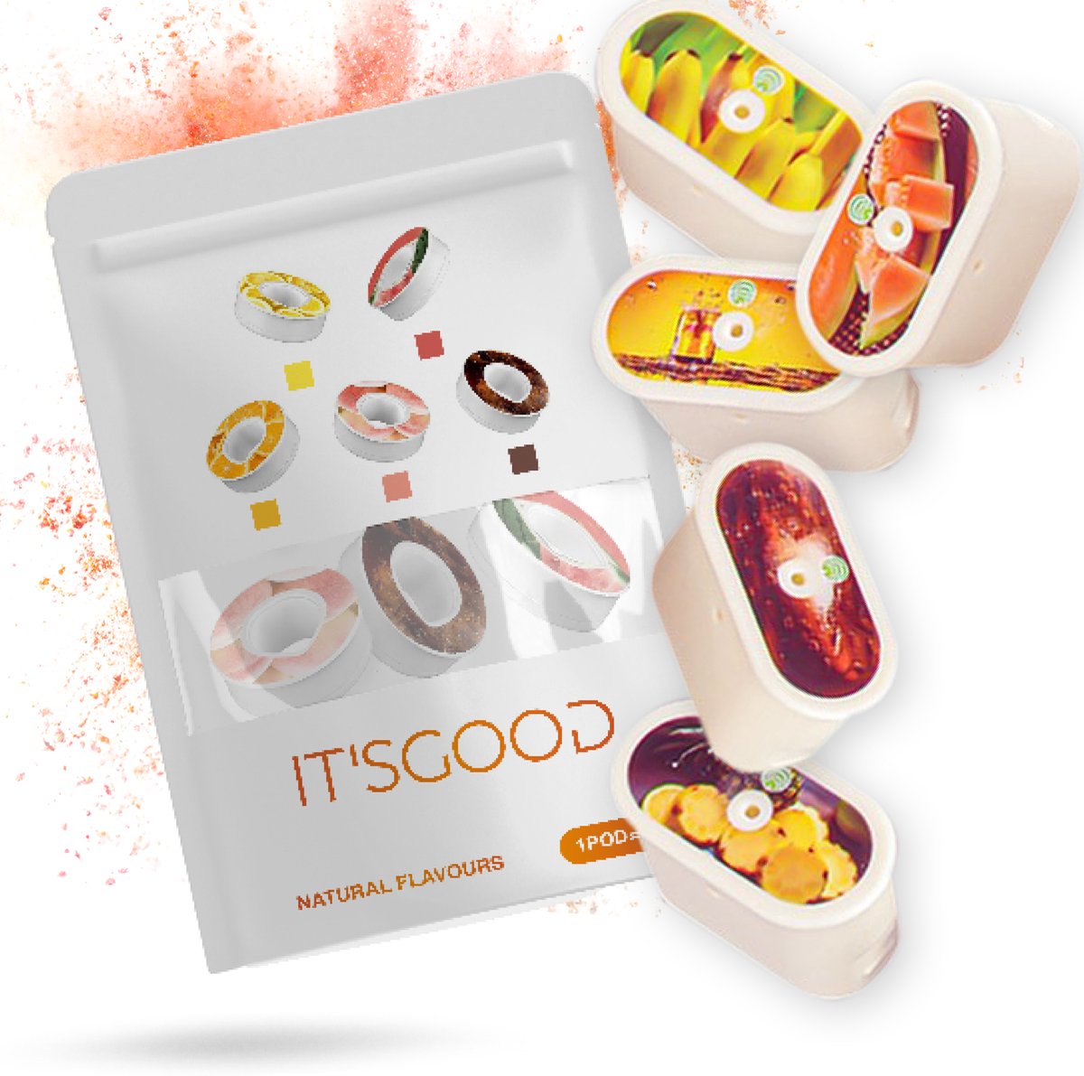 It'sgood - 5 Geurwater Pods NIEUW MODEL - Geurwater Drinkfles - 5 Aroma Pods – Fruit Flavors – Drink Up & Breathe the Air of Taste - Zonder Suiker - Cola - Banaan - Energy drink -Ananas - Cantaloupe