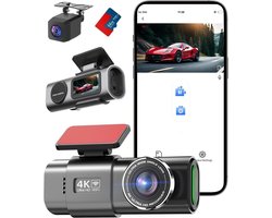 SNJY® Dashcam voor Auto - Auto Camera - Dashcam Voor en Achter Draadloos - 4K+1080P - 64 GB - 170°+140° Groot Gezichtsveld - Zwart