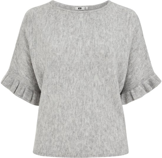 Pull en maille gris avec manches courtes à volants.